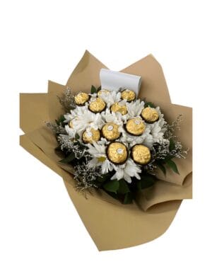 Endúlzate Bouquet x 12 ferreros y flores blancas R46