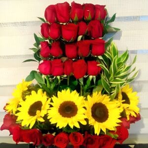 Arreglo por 36 rosas 5 girasoles R102