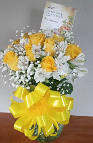 Bouquet rosas en jarron de cristal R37