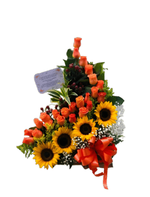 Arreglo x 4 girasoles y rosas R98