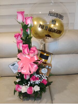 Arreglo grado, globo personalizado, gorro, ferrero x 4 unidades R 165